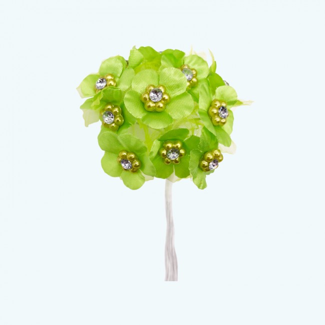 2" Diameter Satin Flower with Crystal 12X12 | Apple